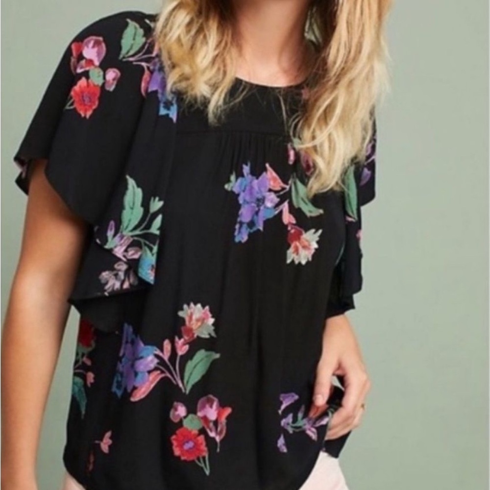 Anthropologie Maeve Black Floral Blouse